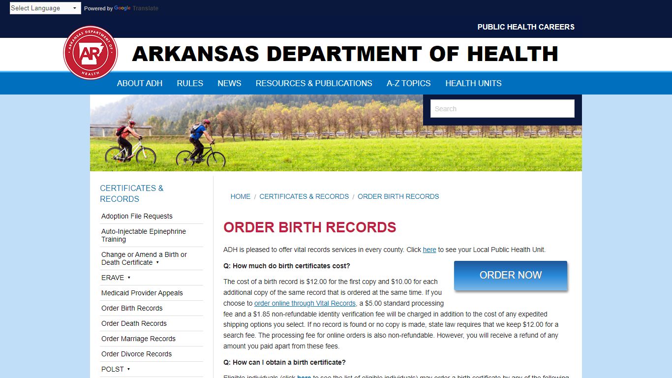 Order Birth Records - Arkansas Department of Health